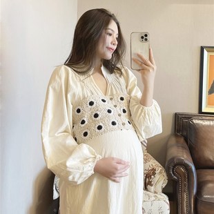 PEIPEI孕妇装2021新款两件套棉麻连衣裙女大码春秋款高级秋季长裙