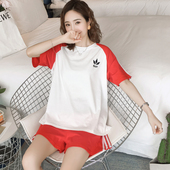 时尚 加肥特大码 上衣两件套装 休闲托腹短裤 外穿潮妈200斤 孕妇夏装