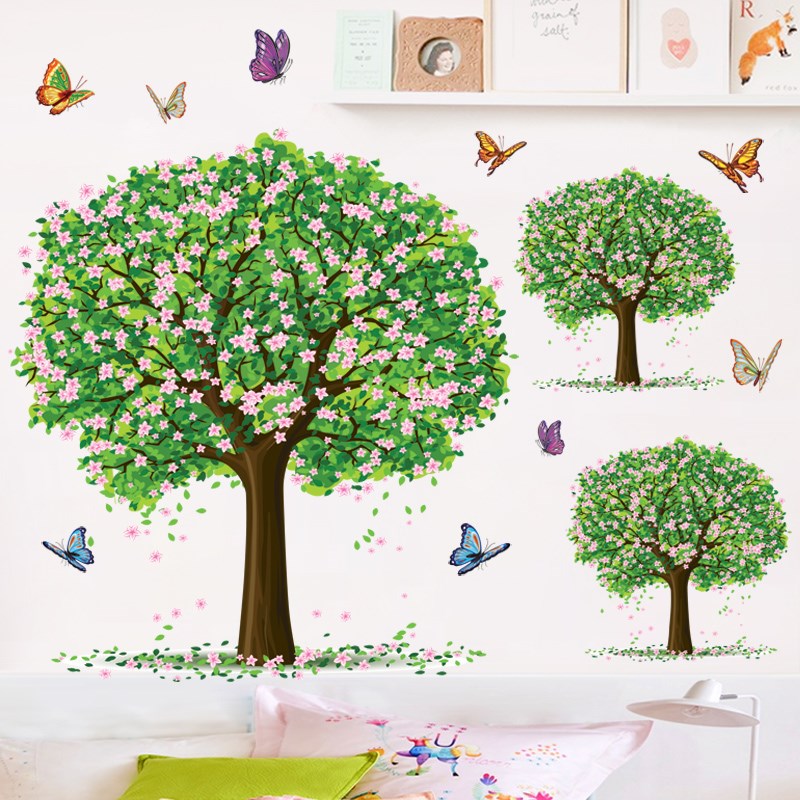 幼儿园墙贴纸绿色大树植物装饰贴画教室墙壁墙面墙上自粘遮丑墙纸图片