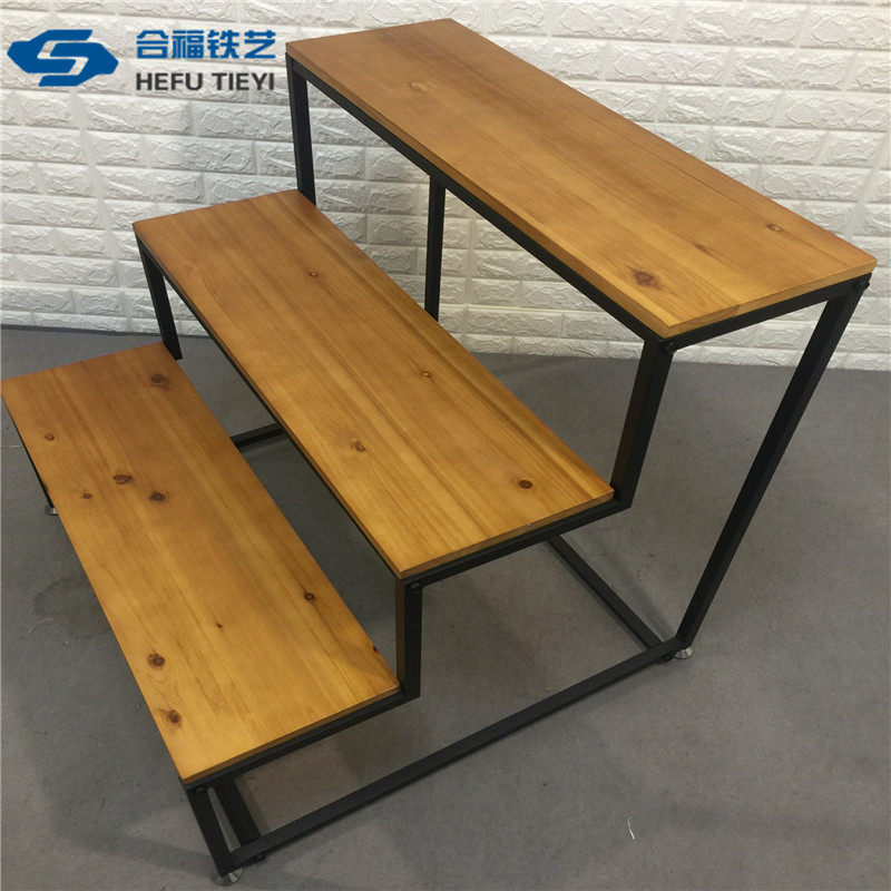 复古实木商场货架男女服装鞋店摆台包包展示中岛流水台落地式展柜