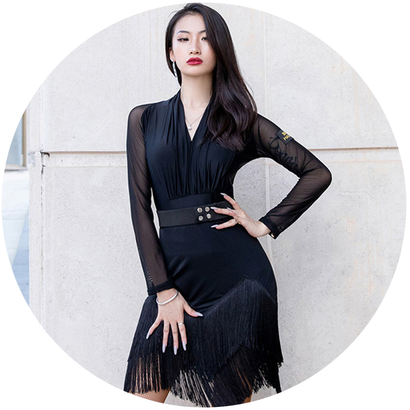 拉丁舞服女成年比赛服舞蹈裙流苏款连衣裙性感训练服恰恰伦巴