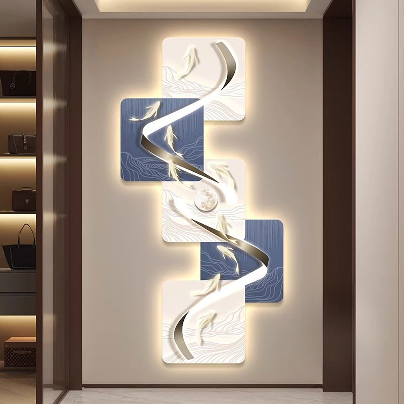 LED意式极简挂画轻奢入户玄关高端装饰画正对门壁灯画走廊过道画