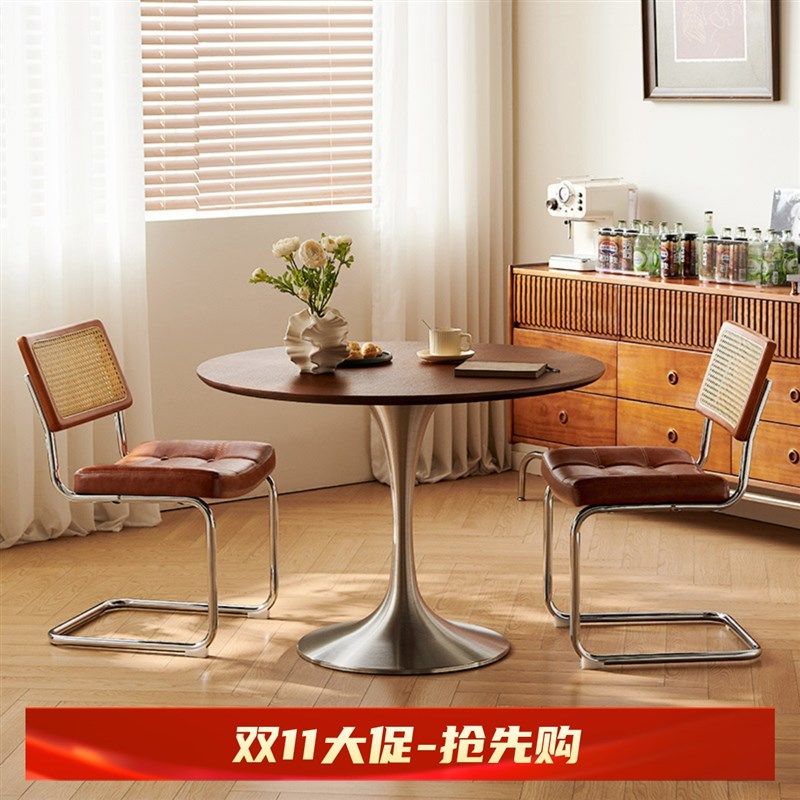 中古风小圆桌家用圆餐桌小户型饭桌网红复古洽谈桌椅组合,住宅家具,岩板餐桌,淘宝优惠券,粉丝福利购,淘宝优惠卷