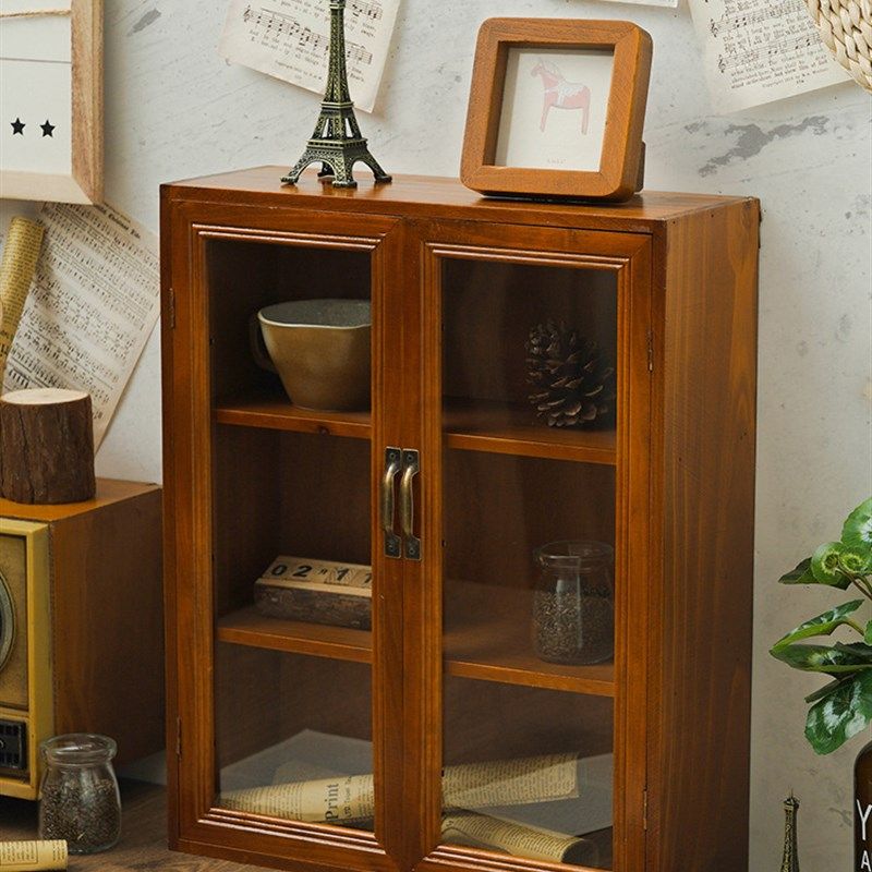复古风桌面木质玻璃储物柜收纳盒多功能家用实木多层品整理盒,收纳整理,桌面收纳盒,淘宝优惠券,粉丝福利购,淘宝优惠卷