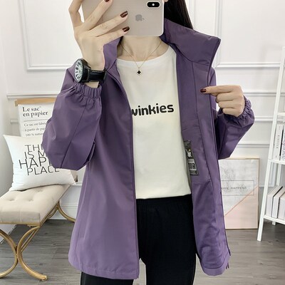 春秋单层冲锋风衣女薄款防风防水透气外套宽松网格内衬登山服套装