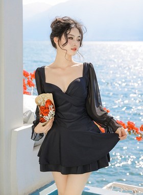 黑色大码泳衣连体钢圈聚拢钢托微胖女孩遮肉显瘦泡温泉泳装女