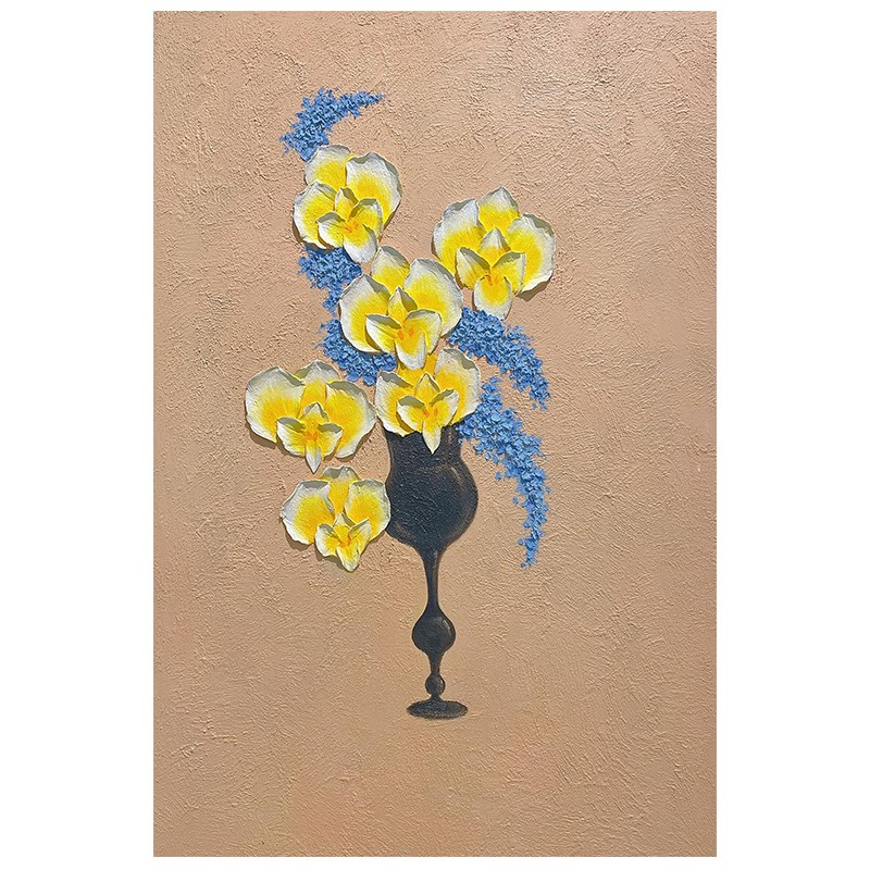 抽象黄色花卉砂岩肌理手绘油画极简立体客厅装饰画中古风玄关挂画图片