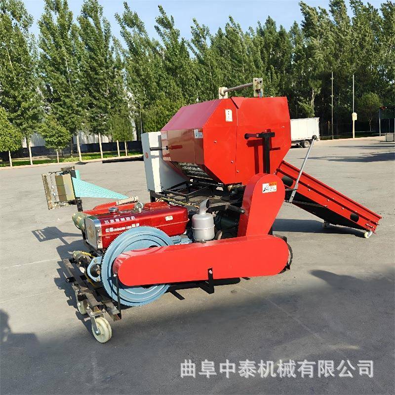 全自动打捆包膜机苜蓿草料压块机一键启动全贮玉米秸秆切碎打包机