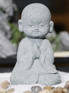 仿真卉沙弥摆件假山盆景园艺花玄小装饰摆设家居小关佛陀