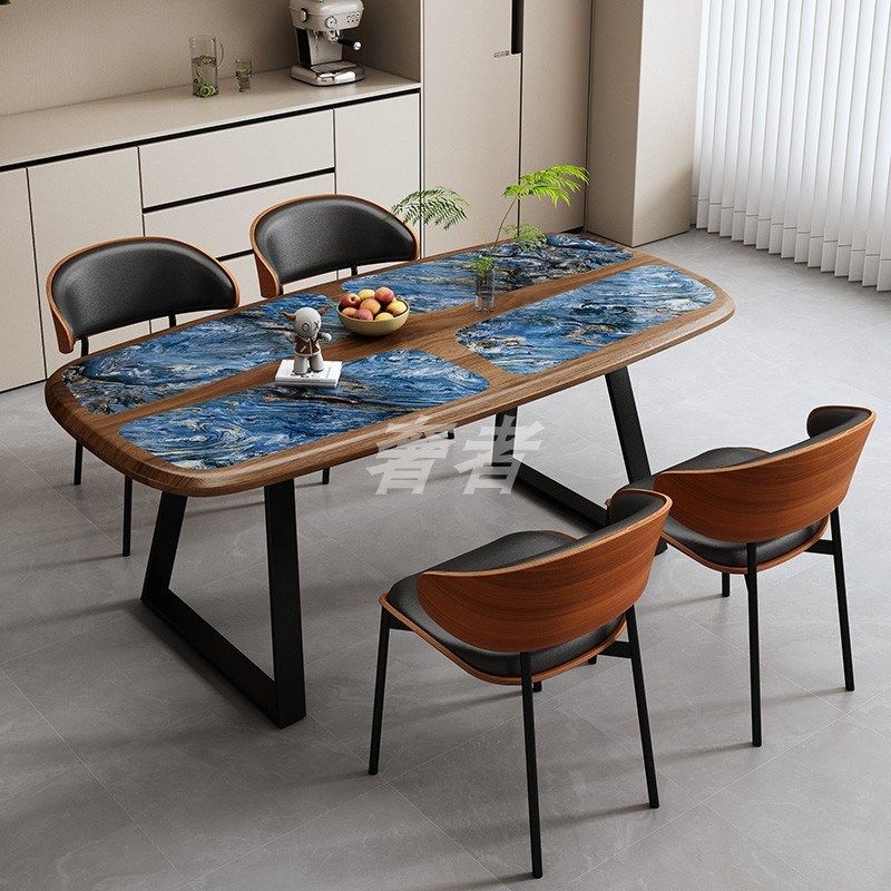 轻奢餐桌现代简约家用小户型长方形餐厅吃饭桌仿胡桃木大理石桌子,住宅家具,板木餐桌,淘宝优惠券,粉丝福利购,淘宝优惠卷