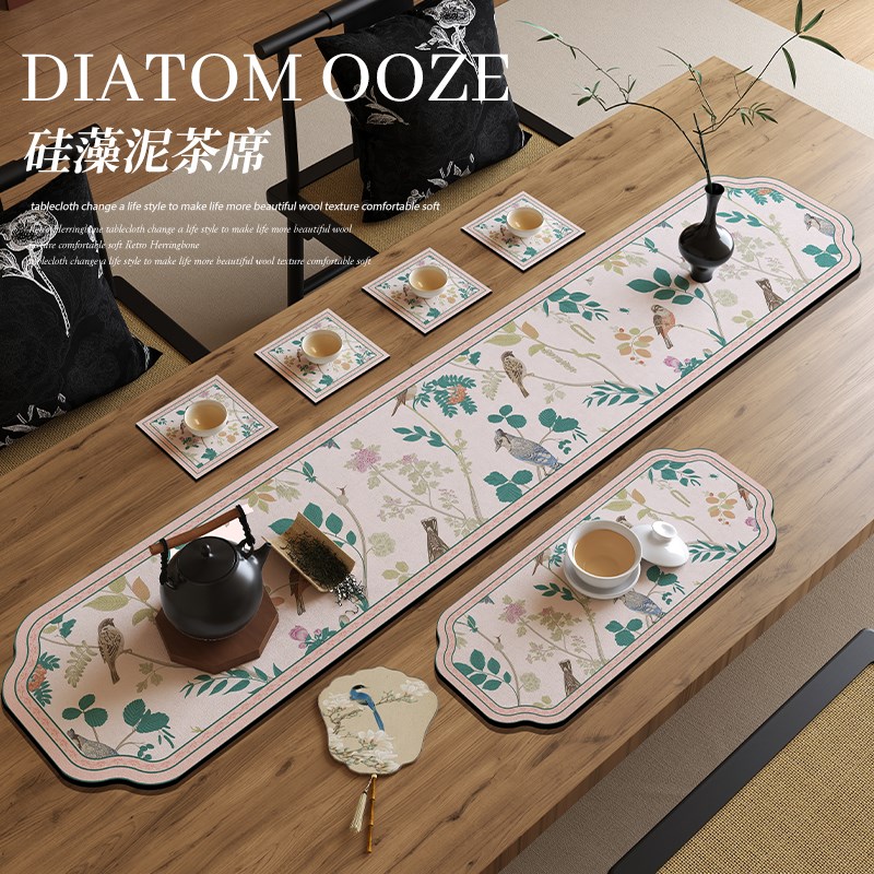 新中式黑色茶席茶桌氛围布置吸水防滑桌垫茶室家用桌旗桌布可定制