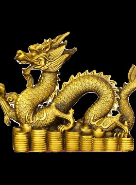 纯铜龙摆件龙首双龙拉财生肖龙祥龙戏水家居客厅办公室装饰礼品