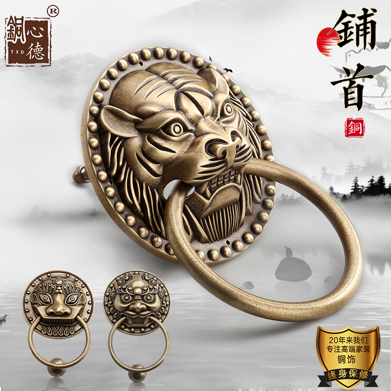 仿古中式大门拉手虎头头兽头门环古对开门木门复古把手