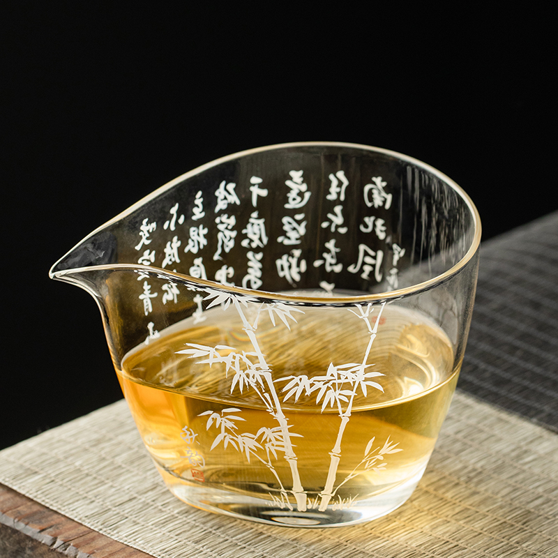 斜口公道杯玻璃耐热透明分茶器茶海单个公杯家用功夫茶具配件