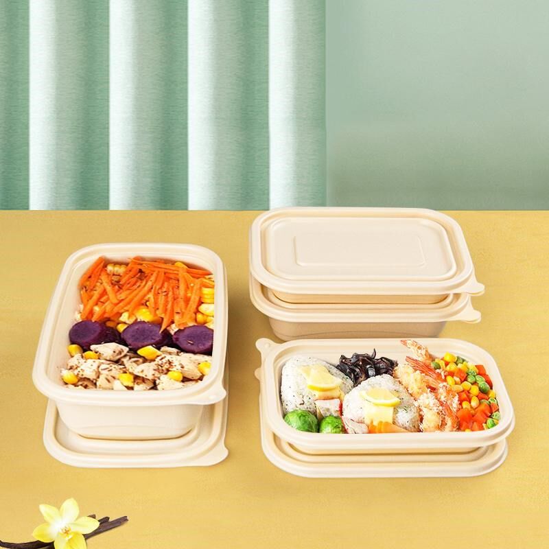 玉米淀粉降解一环性长方形便打盒带盖外卖当盒次保食品级米饭盒