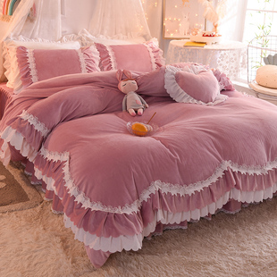 冬季加厚双面加绒公主风少女心绒床裙