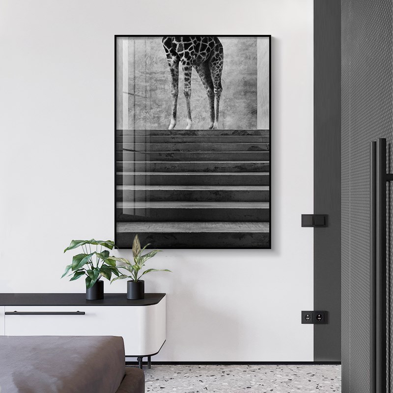 黑白装饰画工业风摄影创意挂画建筑背景动物后现代客厅壁画简约图片