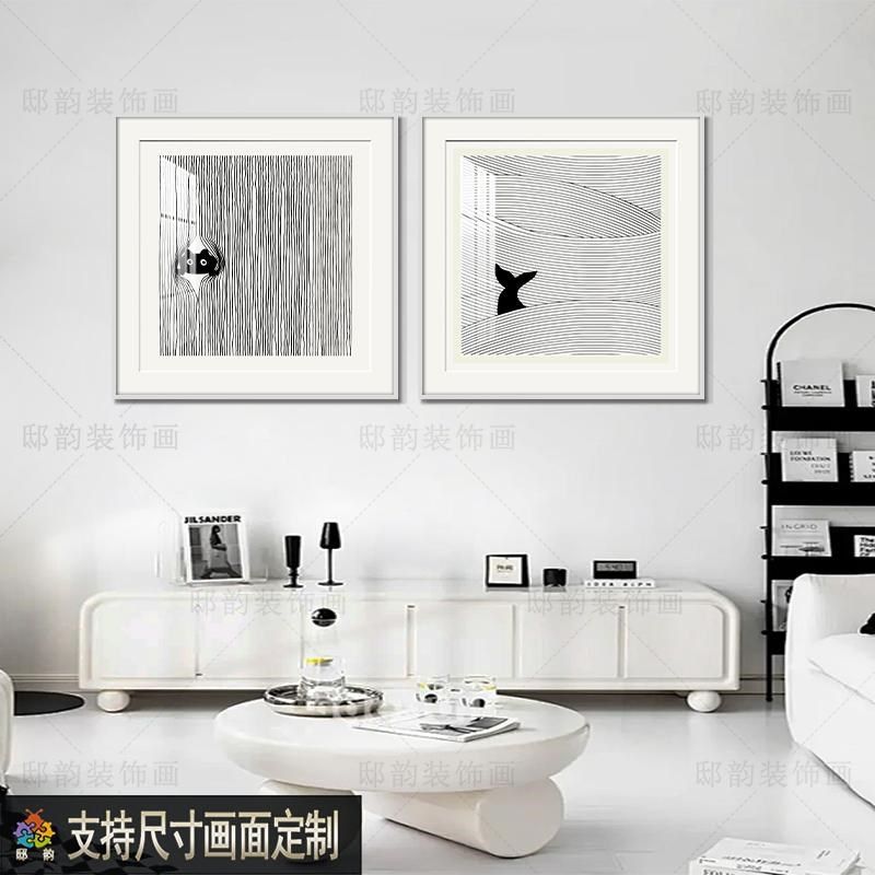 中方风黑白正古形装饰店民宿卧室床头晶瓷画酒画房间软装抽象挂画