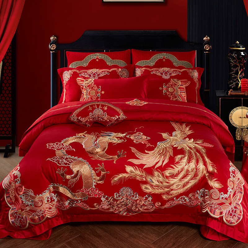 0s支全棉婚庆大红色龙凤婚房床上用品喜被子结婚六十件套,床上用品,婚庆床品套件,淘宝优惠券,粉丝福利购,淘宝优惠卷