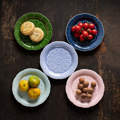 复古子.5寸茶点盘陶瓷用心盘家点水果碟6中式餐具甜品盘