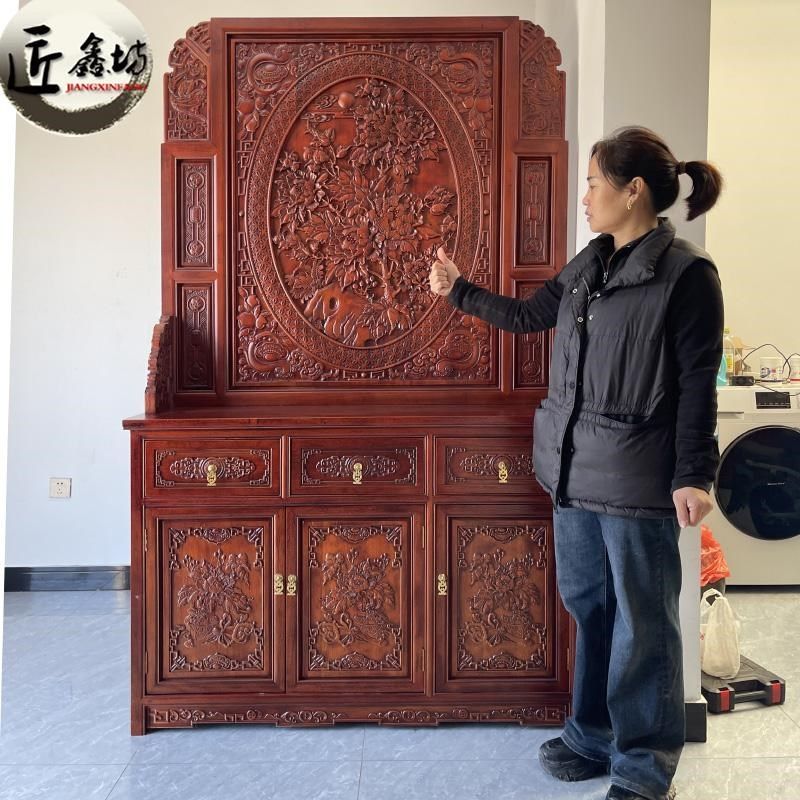 新中式玄关柜客厅双面雕花屏风隔断柜厅柜定制金花梨实木入户鞋柜,住宅家具,门厅/玄关柜/玄关架,淘宝优惠券,粉丝福利购,淘宝优惠卷