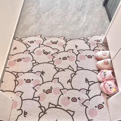可爱粉色猪猪丝圈入户地垫门内门外刮泥蹭土玄关进门脚垫任意裁减