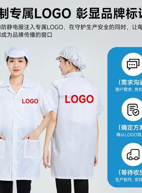 白色防静电网格无尘服夏季透气短袖长款食品车间制药厂男女洁净衣