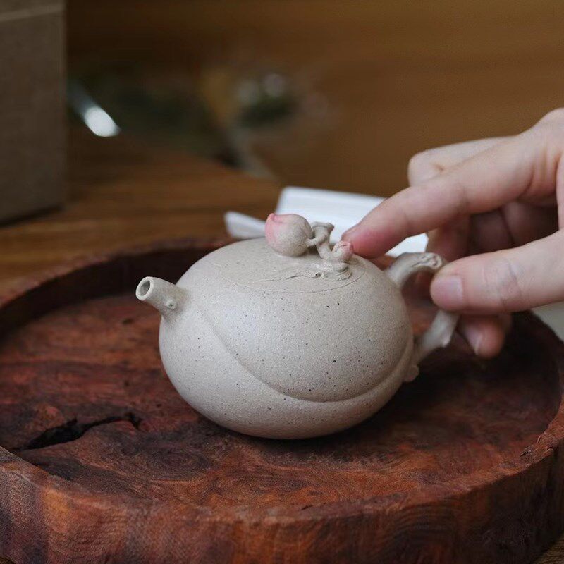 砂谦山房桃夭紫小壶宜兴纯手白工玉段泥家用送礼仿生茶壶功夫茶具