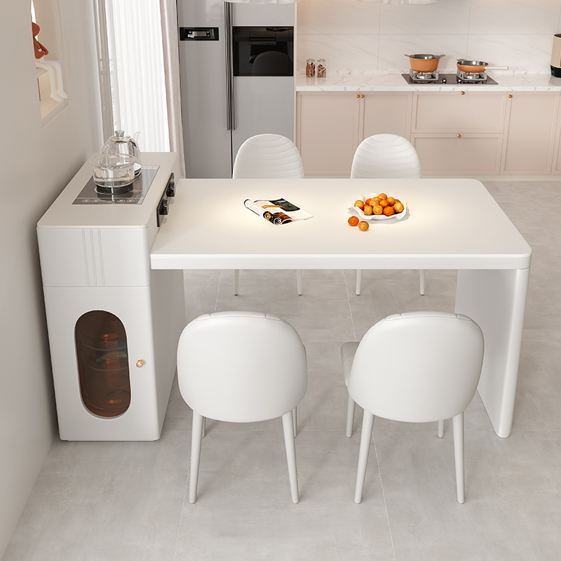 馨佰利奶油风岛台餐桌茶台一体小户型可伸缩家用岩板茶桌现代简约