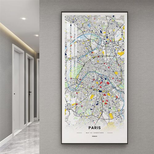 武汉LONDO市城N地图餐厅客厅线描金属晶瓷定制走廊玄关落地画挂画