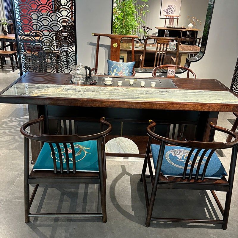 岩板实木茶台新中式茶桌椅组合黑胡桃木办公桌一体两用大板茶艺桌,住宅家具,家用茶台/茶桌,淘宝优惠券,粉丝福利购,淘宝优惠卷