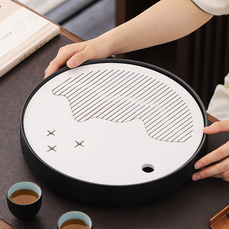 恬静新款陶瓷储水茶盘中式功夫茶具托盘圆形创意极简办公室干泡盘,餐饮具,茶盘,淘宝优惠券,粉丝福利购,淘宝优惠卷
