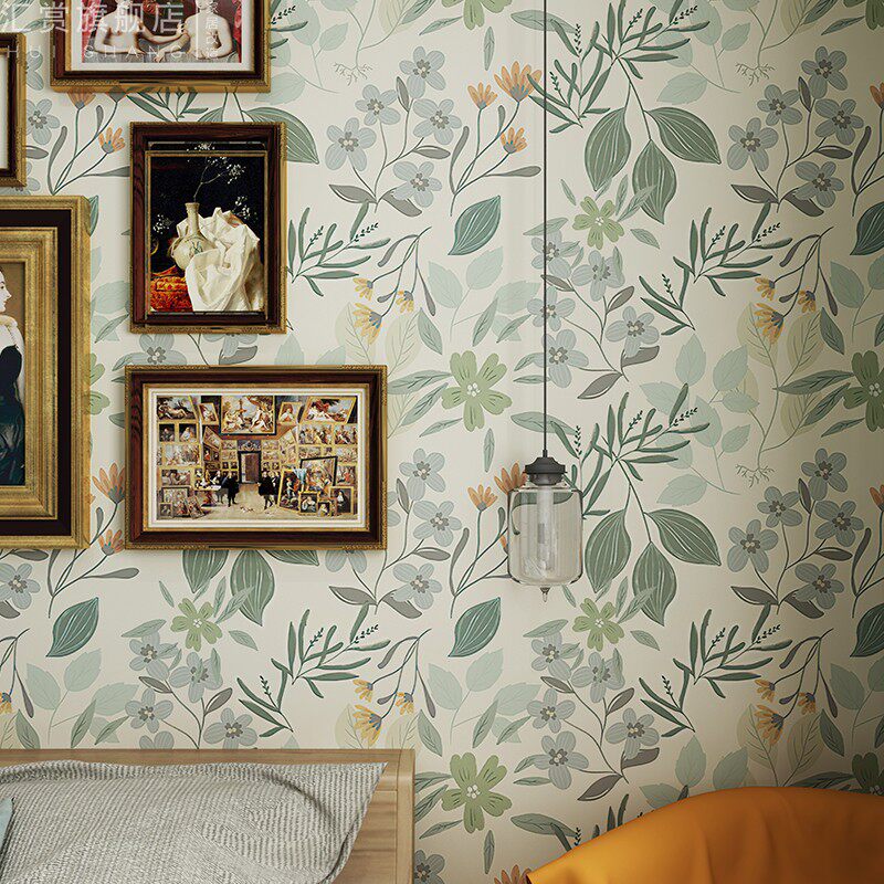 田园风壁纸电视背景墙装饰墙面z贴纸卧室碎花厨房自粘防水防油墙