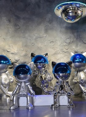 电镀太空猫雕塑大摆件网红轻奢卡通创意商场酒店客厅样板间装饰品