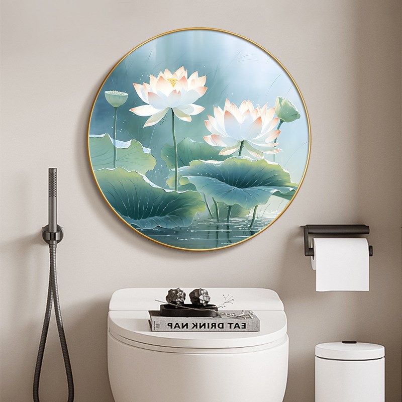 卫生间荷花装饰画新中式净秽挂画酒店民宿洗手间壁画免打孔晶瓷画图片