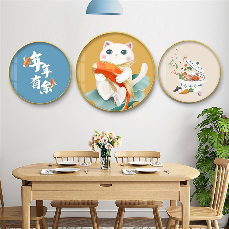 网红平安喜乐 水果餐桌装饰画圆形温馨背景墙壁画饭厅餐厅日式挂图片