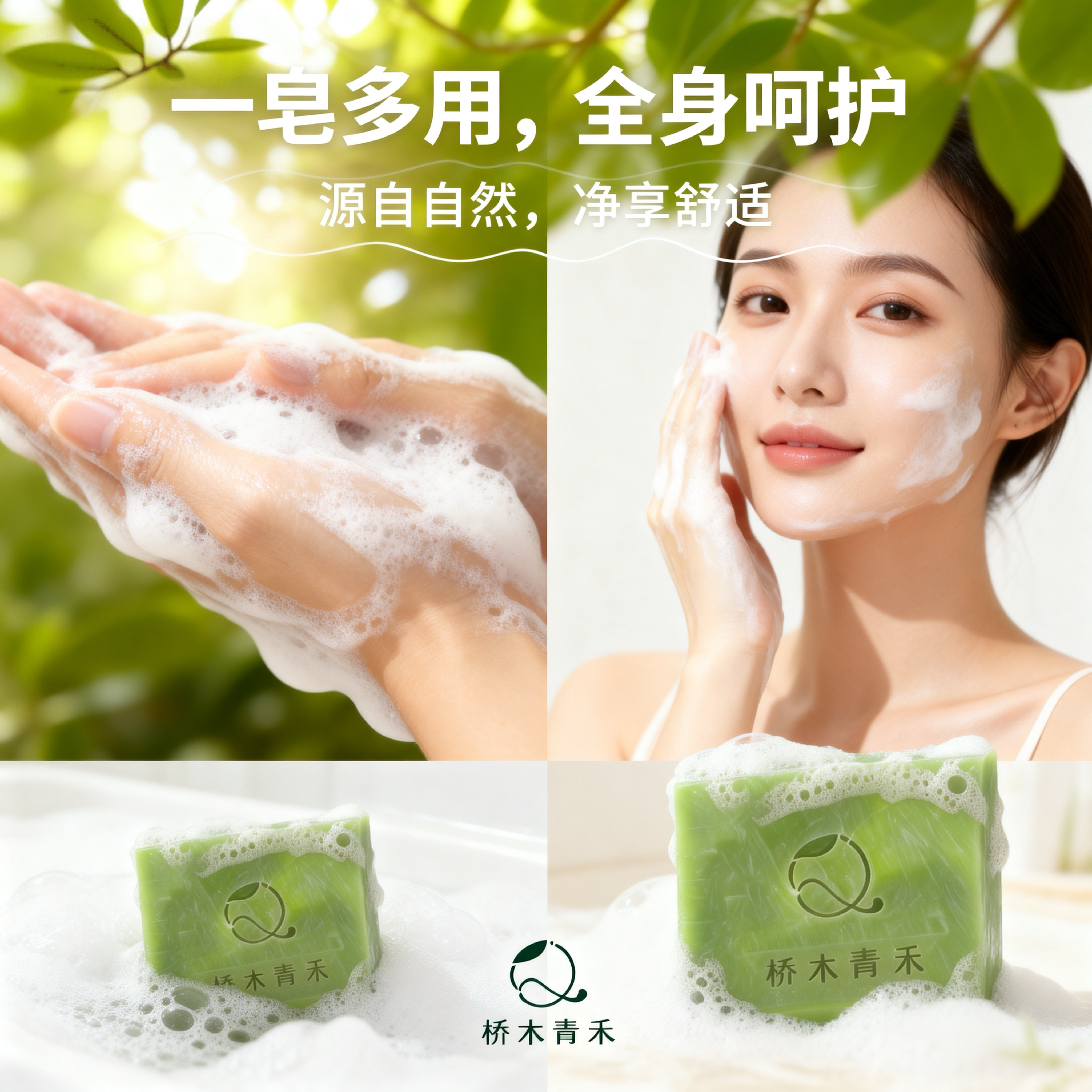 桥木青禾贵州抹茶手工皂清洁舒缓精油皂沐浴洁面洗手皂肥皂出口版