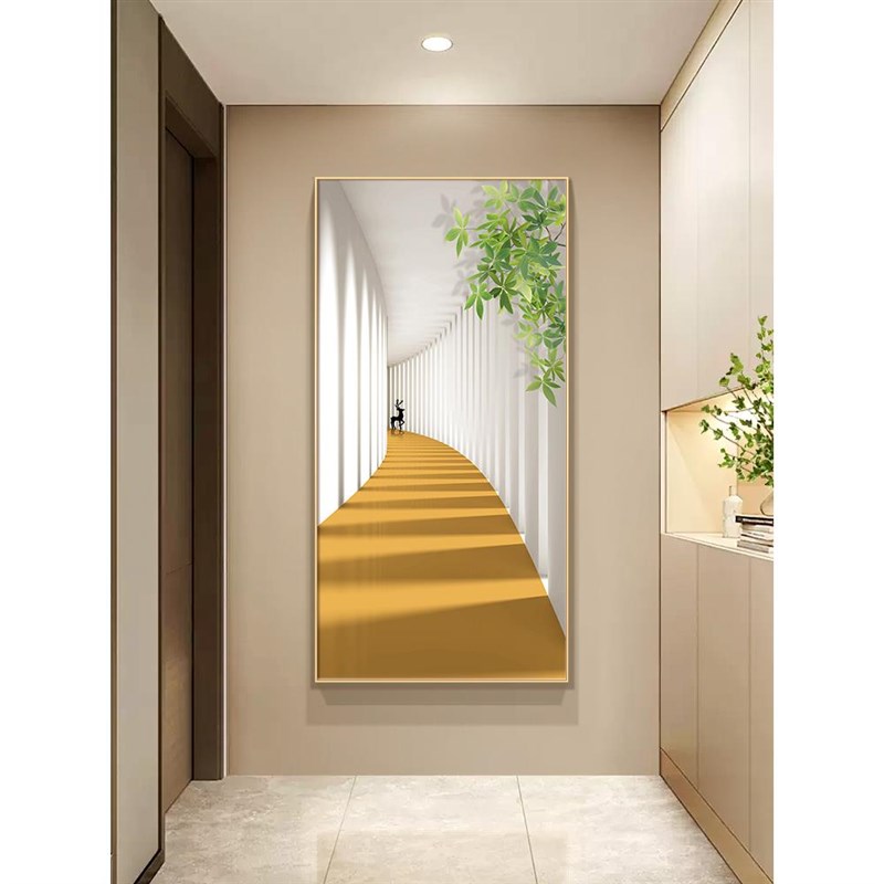 入户玄关装饰画 画空间感抽象建筑绿植现代简约走廊过道壁画 画楼图片