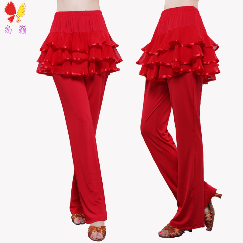 春秋广场舞服装裤子女中长裤新款中老年跳舞蹈微喇叭练功网纱裤子