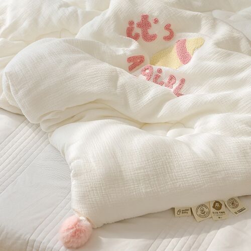 巾耳芯A类全棉双层纱儿童被边毛在绣可水洗被春秋薄被子