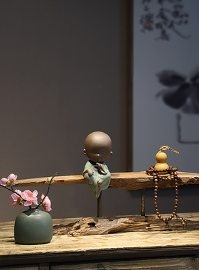 新中式天然风化枯木家居摆饰茶室酒店造景根艺博古架玄关装饰