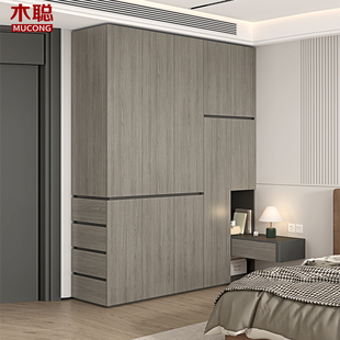 意式 轻奢衣柜床头柜一体靠墙组合大容量卧室家用收纳储物定制