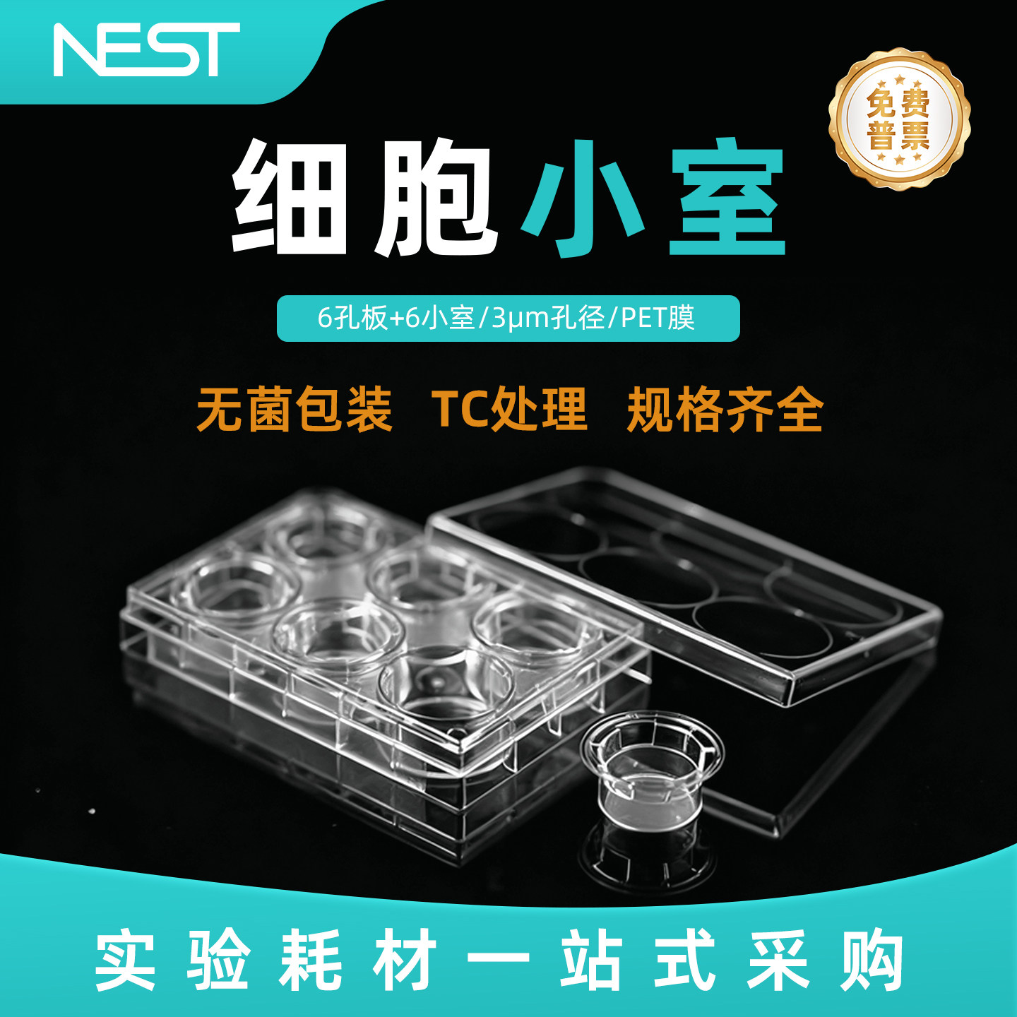 耐思NEST 6孔PET膜3um细胞小室含培养板TC处理723021