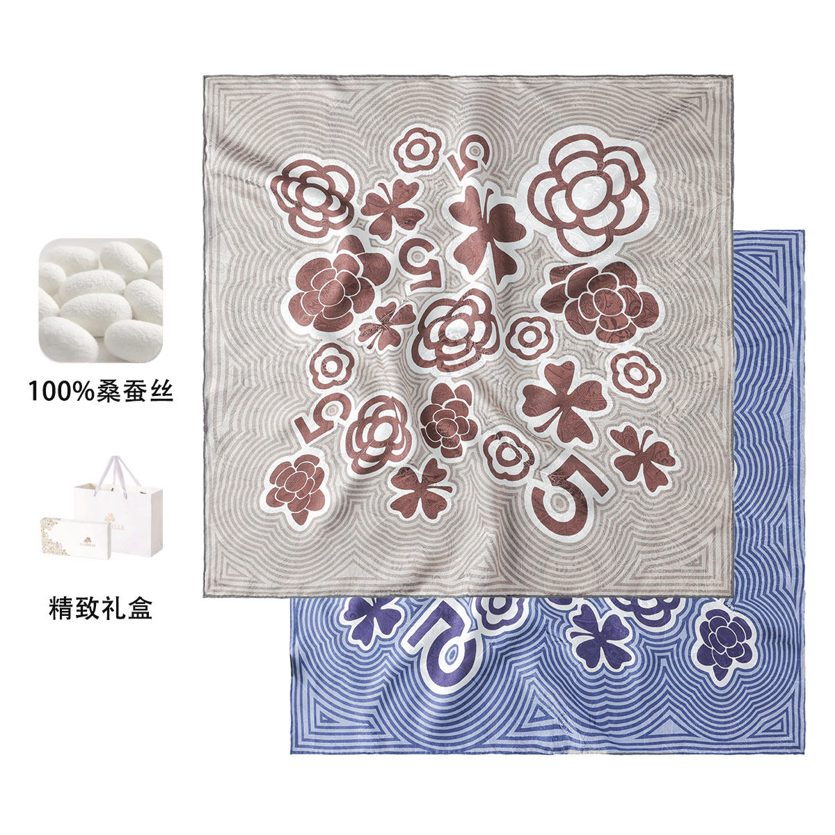 拉贝儿100%桑蚕丝花朵方巾