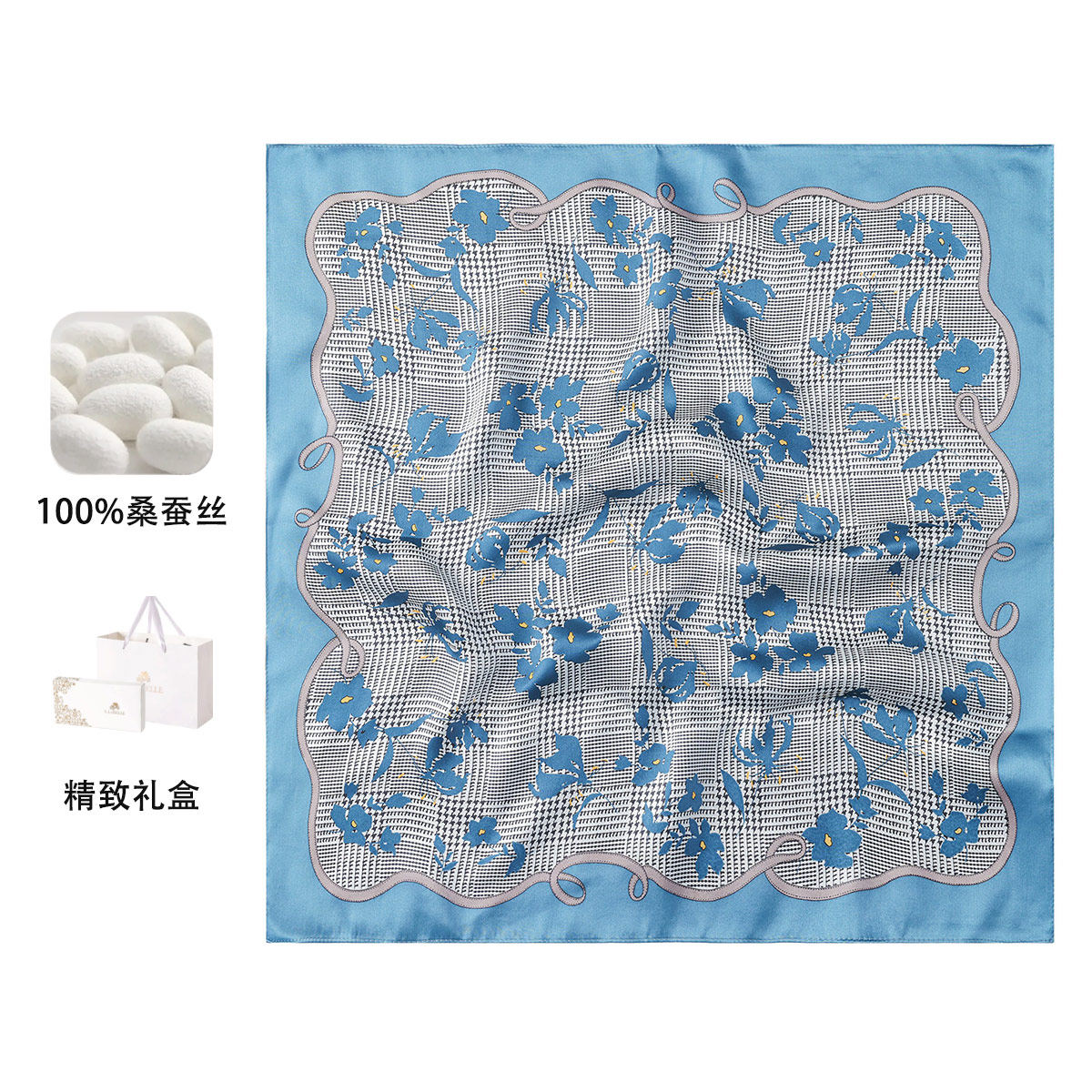 拉贝儿100%桑蚕丝复古小方巾