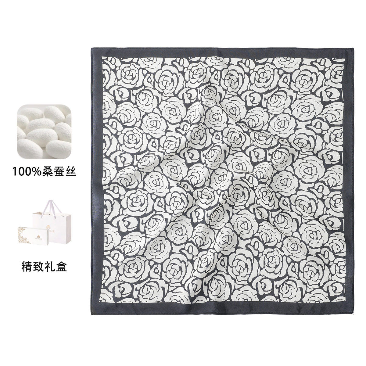 拉贝儿100%桑蚕丝玫瑰小方巾