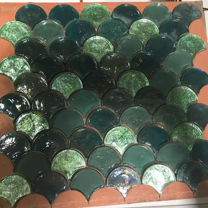 玻璃马赛克瓷砖琉璃马赛克扇形金色粉色绿色马赛克拼图装饰画拼图图片