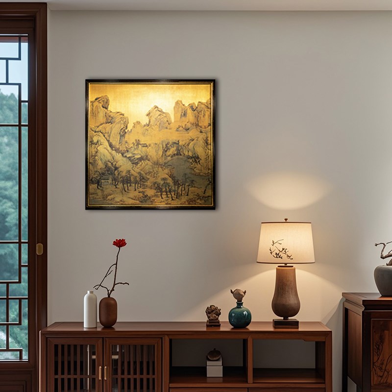 江山秋色图石渠宝笈铜板画客厅玄关新中式酒店挂画高端禅意挂画