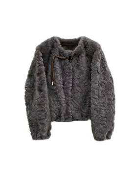 初晓2026年冬季款短款毛毛女士外套保暖百搭 米色 灰色 咖色25628