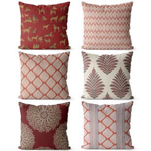 简约法式几何风格棉麻双面抱枕沙发靠垫床头大靠背红色图案腰